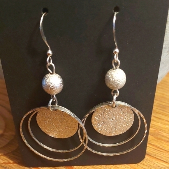 Silver tone circular disk earrings - Picture 1 of 2
